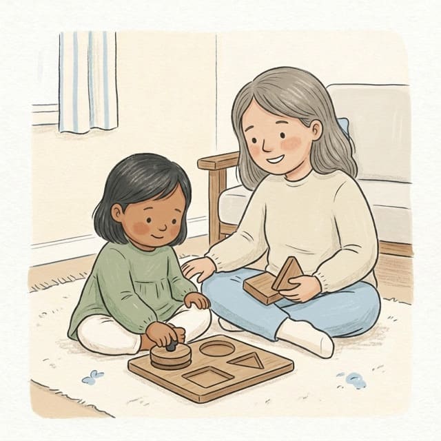 Shape Board Match: illustration of a toddler doing the activity