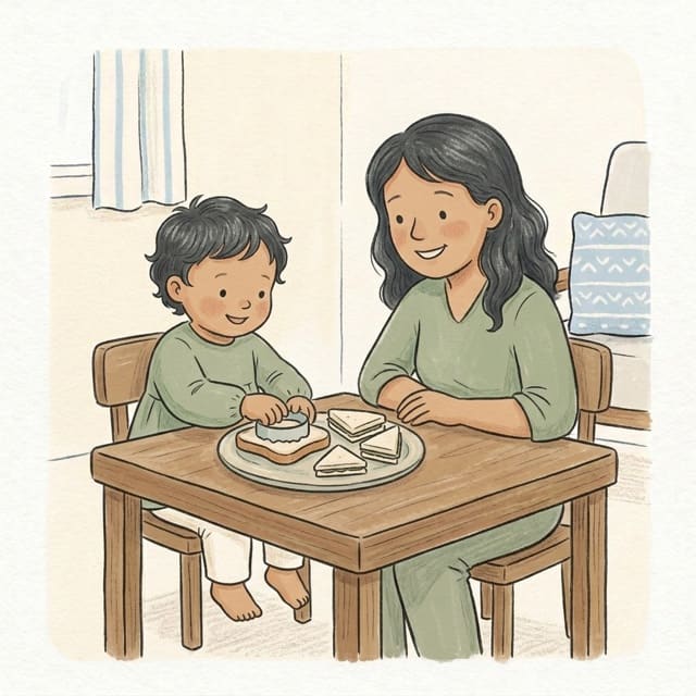 Shape Sandwiches: illustration of a toddler doing the activity