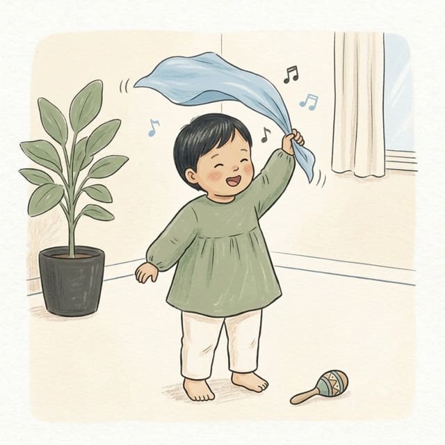 Singing Scarf Wave: illustration of a toddler doing the activity