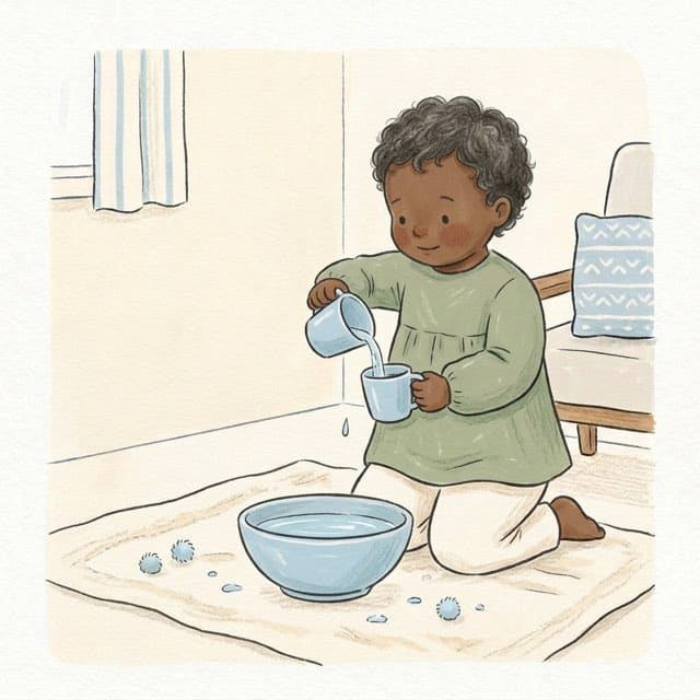 Sink-Side Cup Play: illustration of a toddler doing the activity