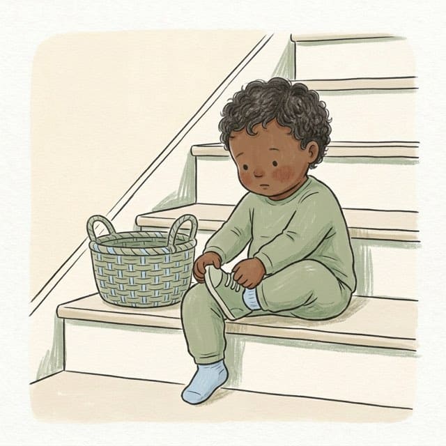 Sit on the Bottom Step: illustration of a toddler doing the activity