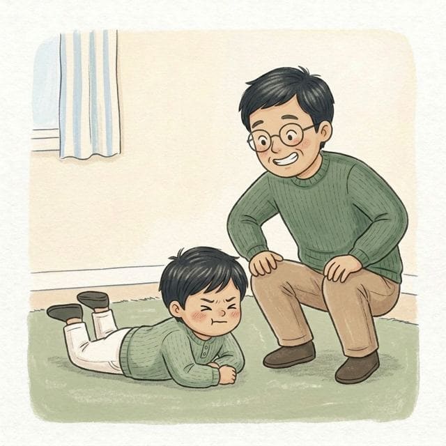 Sleeping Lions: illustration of a toddler doing the activity