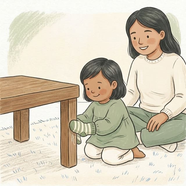 Sock Duster: illustration of a toddler doing the activity