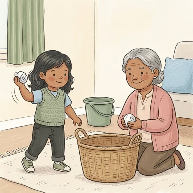 Sock Ghost Throw: illustration of a toddler doing the activity