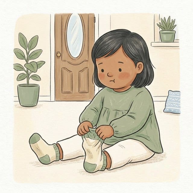 Sock Pull: illustration of a toddler doing the activity