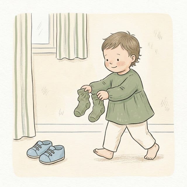 Socks, Then Shoes: illustration of a toddler doing the activity