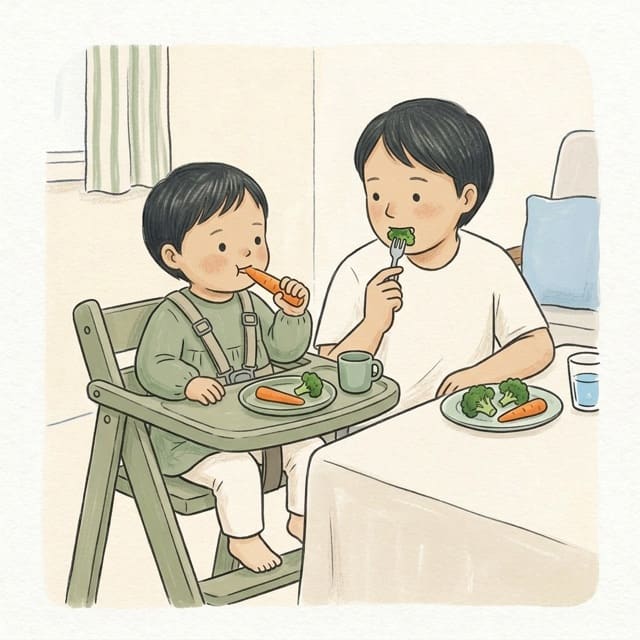 Soft Veg Sticks: illustration of a toddler doing the activity