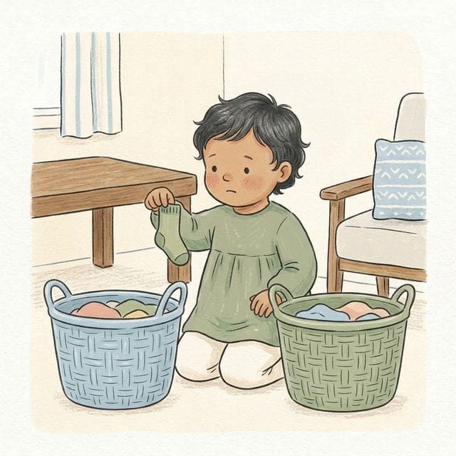 Sort The Laundry: illustration of a toddler doing the activity