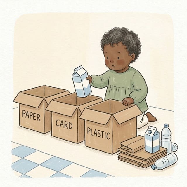 Sort the Recycling: illustration of a toddler doing the activity