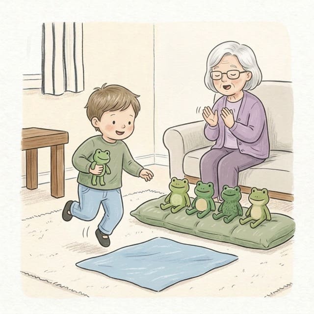 Speckled Frog Hops: illustration of a toddler doing the activity