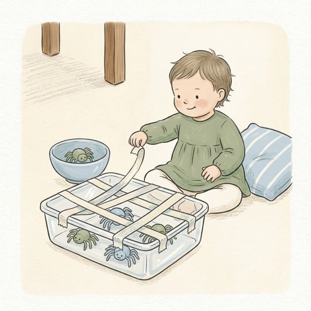 Spider Tape Rescue: illustration of a toddler doing the activity