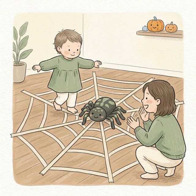 Spider Web Walk: illustration of a toddler doing the activity