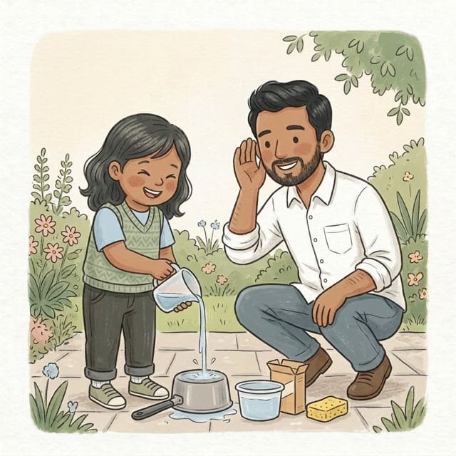 Splash Sounds Test: illustration of a toddler doing the activity