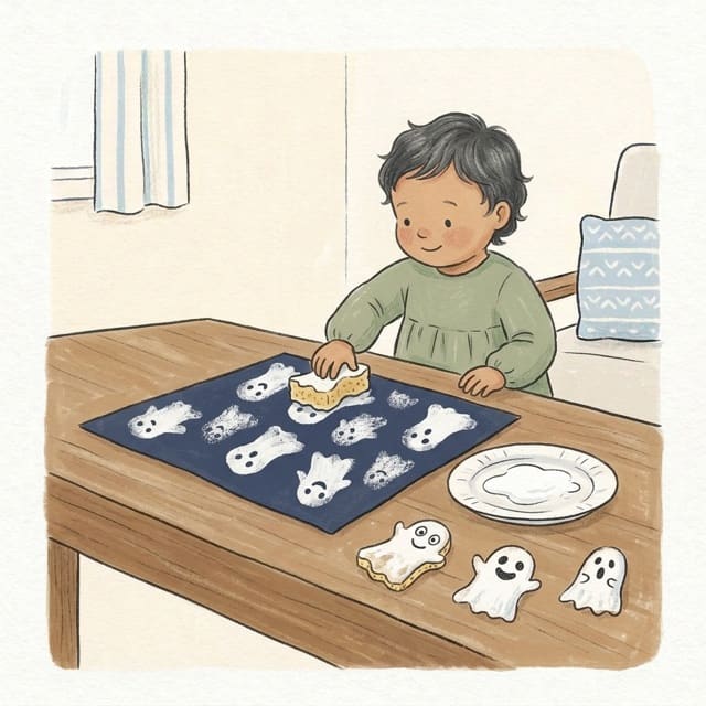 Sponge Ghosts: illustration of a toddler doing the activity