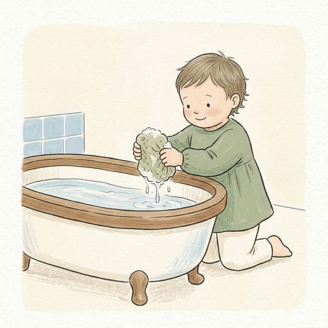 Sponge Squeeze Splash: illustration of a toddler doing the activity
