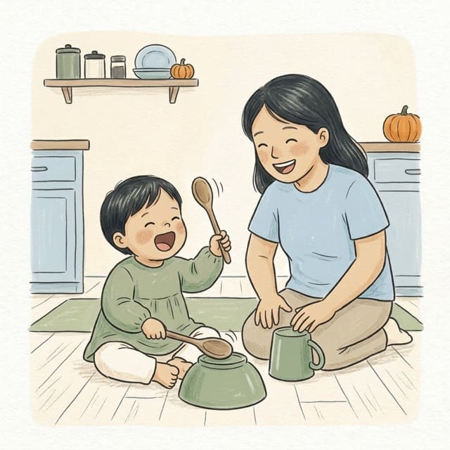 Spooky Sounds Band: illustration of a toddler doing the activity