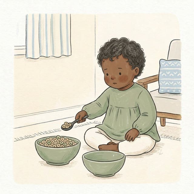 Spoon Transfer: illustration of a toddler doing the activity