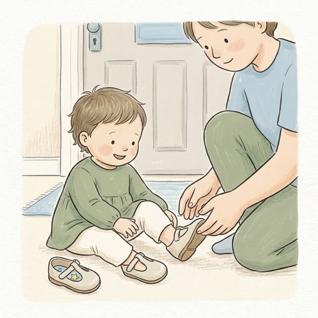 Sticker Shoe Pairs: illustration of a toddler doing the activity