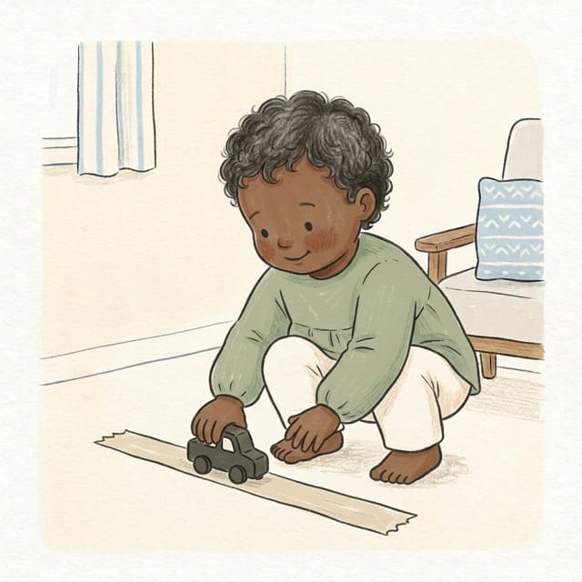 Sticky Tape Line: illustration of a toddler doing the activity