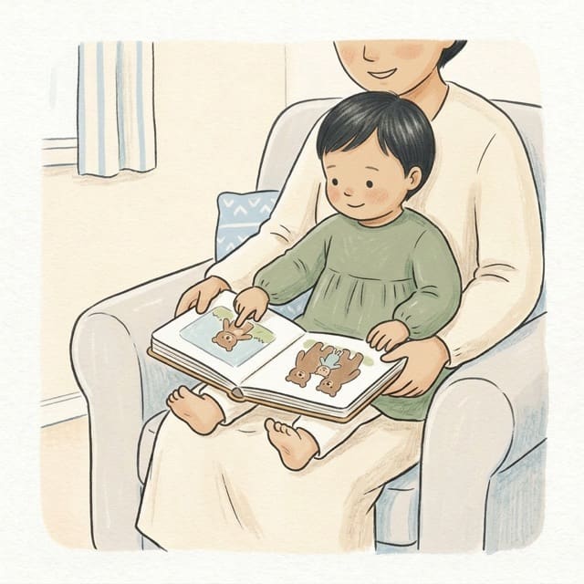 Story Time Lap Snuggle: illustration of a toddler doing the activity