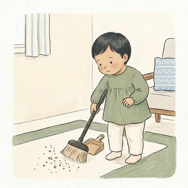 Sweep The Crumbs: illustration of a toddler doing the activity