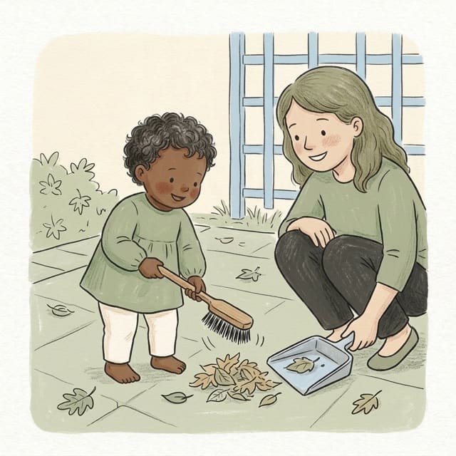 Sweep the Path: illustration of a toddler doing the activity