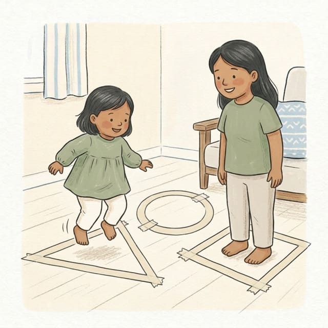 Tape Shape Jump: illustration of a toddler doing the activity