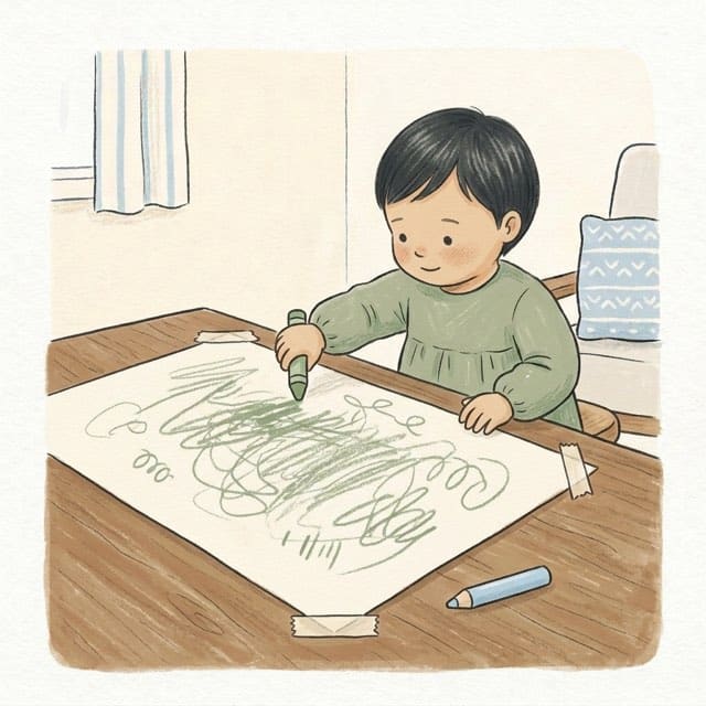 Taped-Down Sheet: illustration of a toddler doing the activity