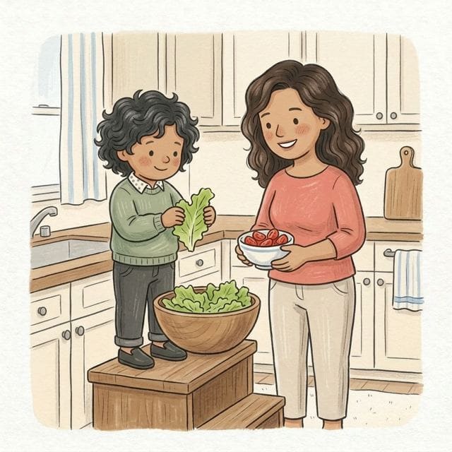 Tear the Salad Leaves: illustration of a toddler doing the activity