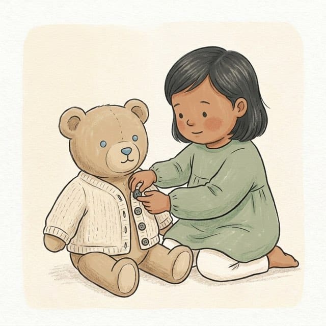 Teddy's Buttons: illustration of a toddler doing the activity