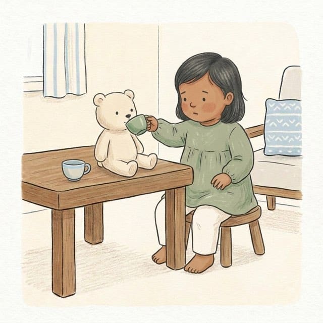Teddy's Turn to Drink: illustration of a toddler doing the activity