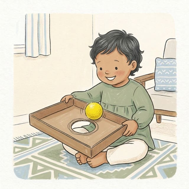 Tilt The Ball Home: illustration of a toddler doing the activity