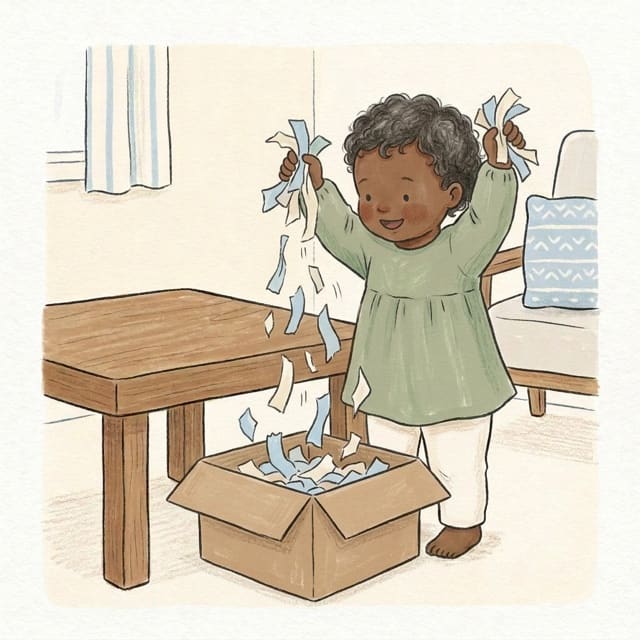 Tissue Paper Rain: illustration of a toddler doing the activity