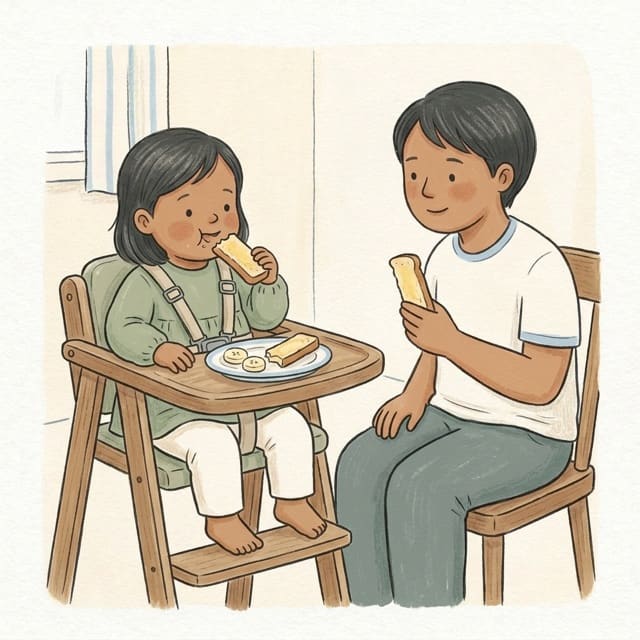 Toast Finger Snack: illustration of a toddler doing the activity