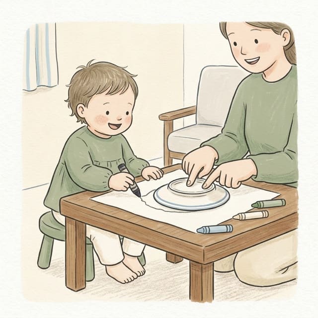 Trace A Plate: illustration of a toddler doing the activity
