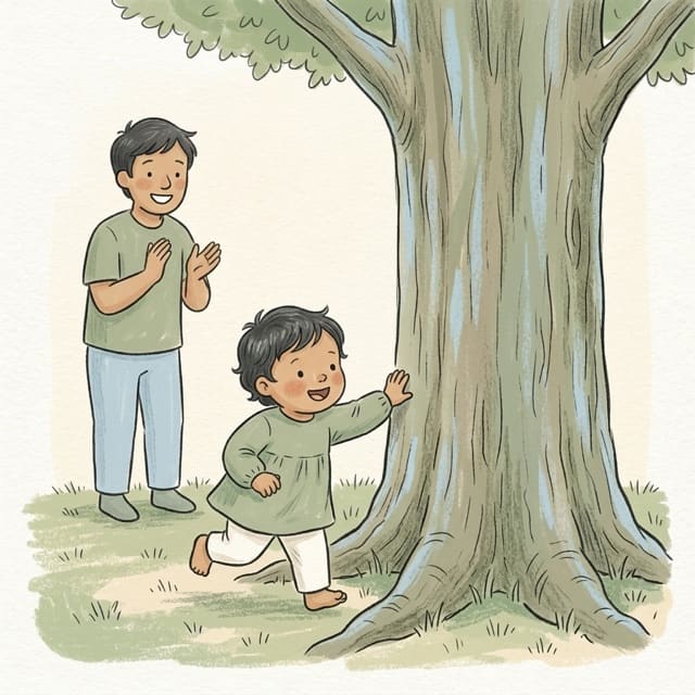 Tree and Back: illustration of a toddler doing the activity