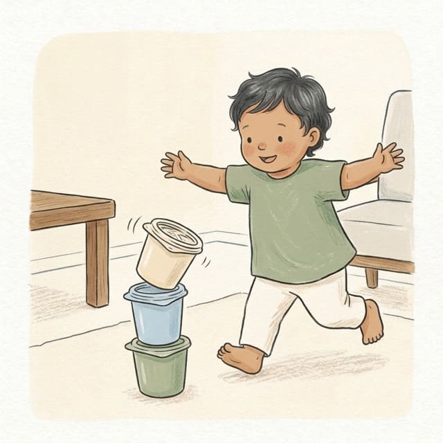 Tub Tower Topple: illustration of a toddler doing the activity