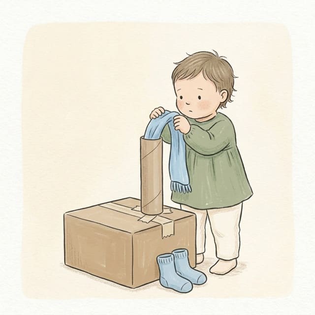 Scarf Post Box: illustration of a toddler doing the activity