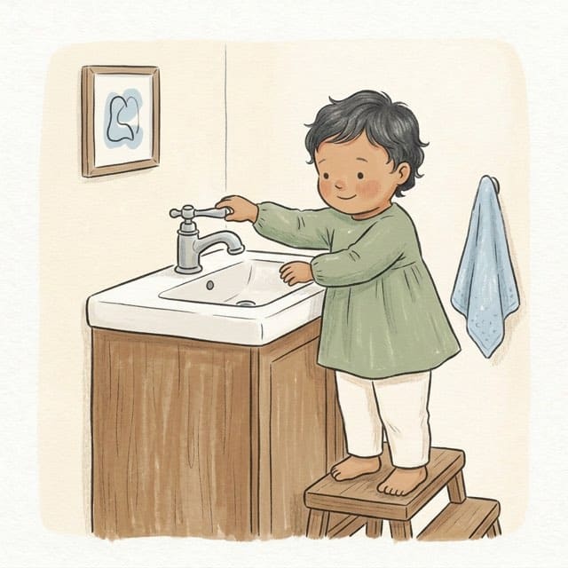 Turn the Tap: illustration of a toddler doing the activity