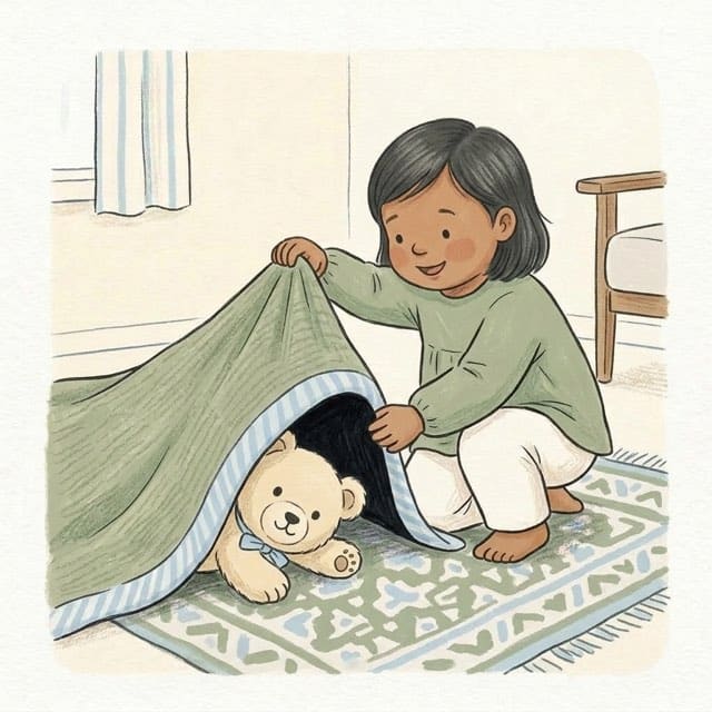 Under the Blanket: illustration of a toddler doing the activity
