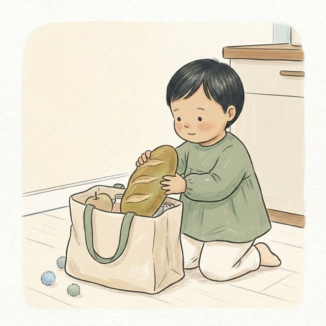 Unpack The Shopping: illustration of a toddler doing the activity