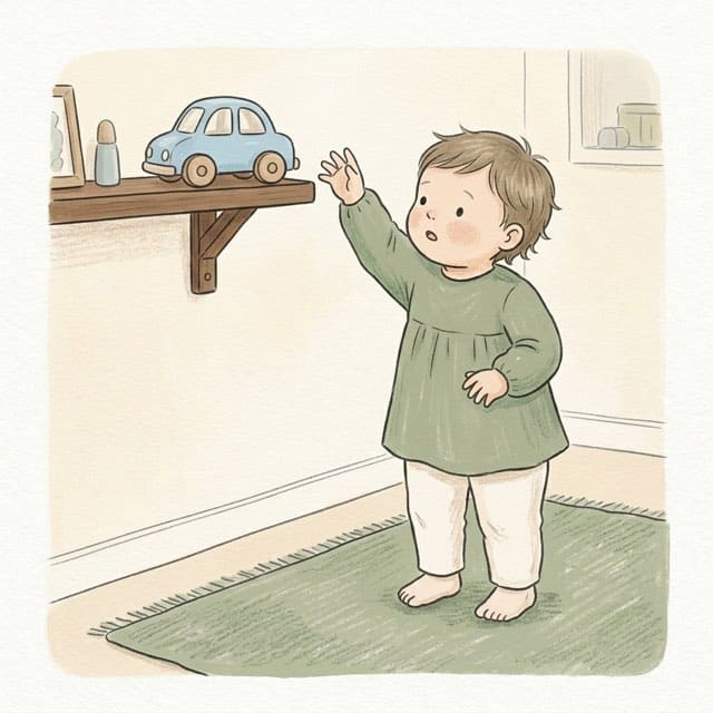 Up on the Shelf: illustration of a toddler doing the activity