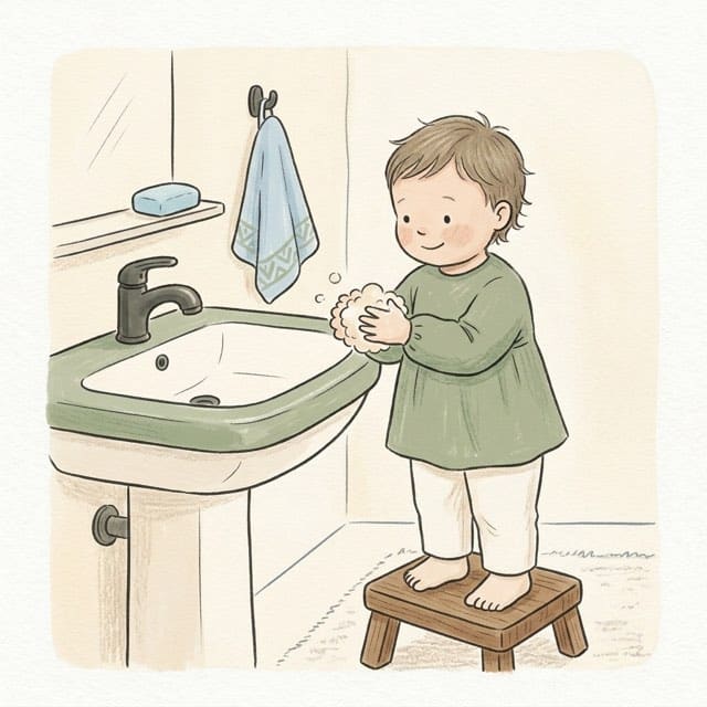 Up on the Step: illustration of a toddler doing the activity
