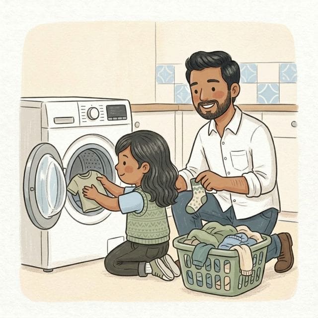 Washing Day Helper: illustration of a toddler doing the activity
