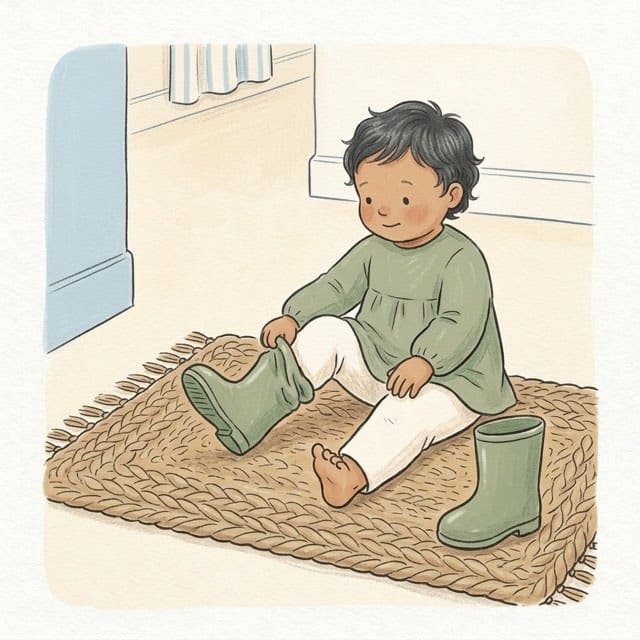 Wellies Off: illustration of a toddler doing the activity