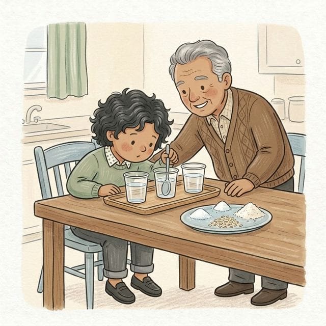 What Dissolves?: illustration of a toddler doing the activity