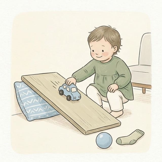 Which Rolls Furthest?: illustration of a toddler doing the activity