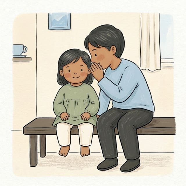 Whisper Game: illustration of a toddler doing the activity