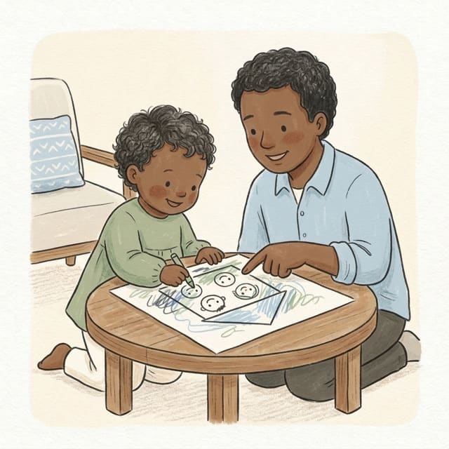 Who Lives Here?: illustration of a toddler doing the activity