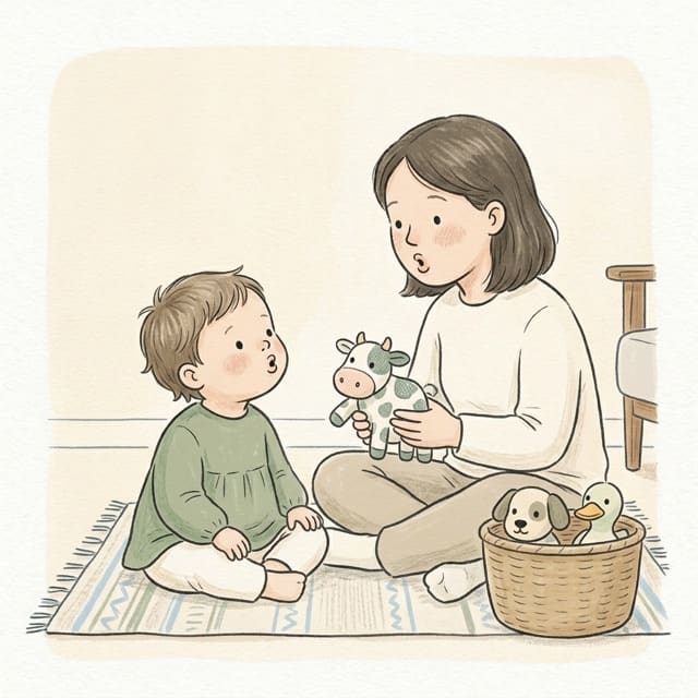 Who Says Moo: illustration of a toddler doing the activity